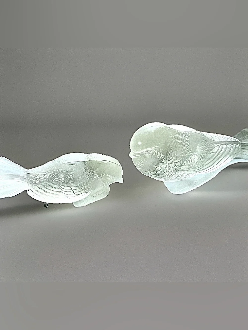 Vintage Frosted Satin Glass Sparrow Figurines - Set of 2 Art Deco Style